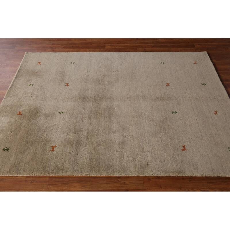 Beige Tribal Gabbeh Indian Rug Hand-Knotted Oriental Wool Carpet - 4'7" x 6'4"
