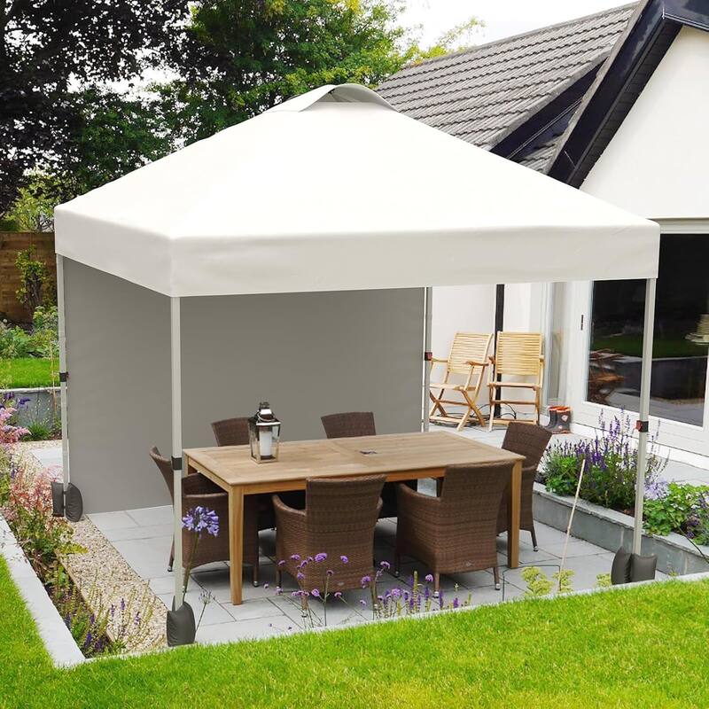 10x10ft Portable Instant Pop Up Canopy Tent with 1 Sidewall for Parties, Camping, Beach - N/A - White