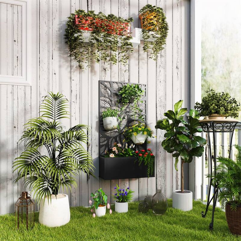 24" Black Metal Wall-Mountable Raised Garden Bed with Drainage Slots for Healthy Plants - 24" L x 9.1" W x 44.5" H