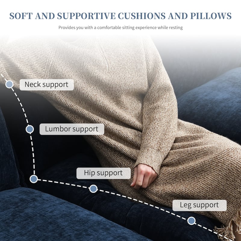 Chenille Upholstered Sectional Sofa with Chaise and Storage Pockets, 5 Seat Lounge Cloud Couch L-shaped Recliner Couches