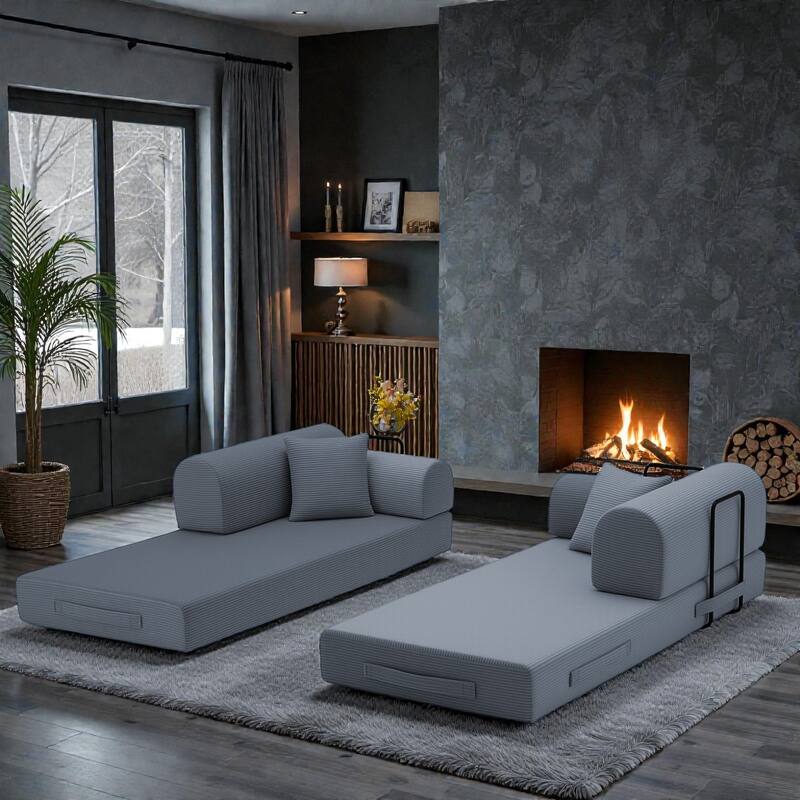 Convertible Sleeper Sofa Bed, 4-in-1 Corduroy Folding Floor Couch with Cylindrical Pillow, 2-Seat Space-Saving Lounge Sofa