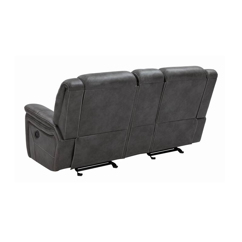 Upholstered Motion Loveseat with Storage Drawer in Grey