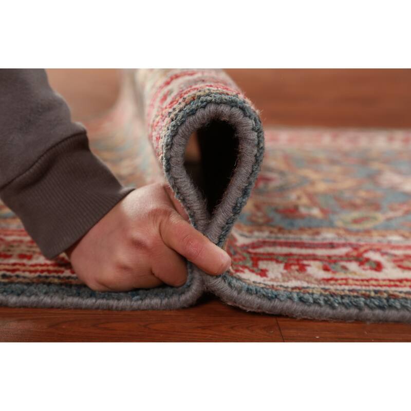 Light Blue Geometric Heriz Serapi Runner Rug Handmade Wool Carpet - 2'8"x 15'9"