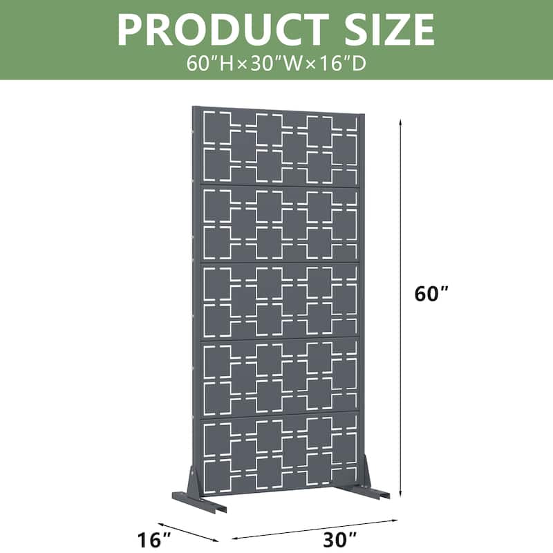 Modern Metal Privacy Screen Outdoor Decorative Partition with Stable Base Hanging Plant-Friendly Panel - 60"H x 30"W