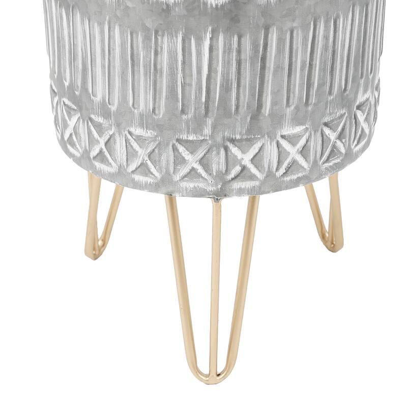 Aztec Grey Round Metal Planters with Gold Legs (Set of 2)