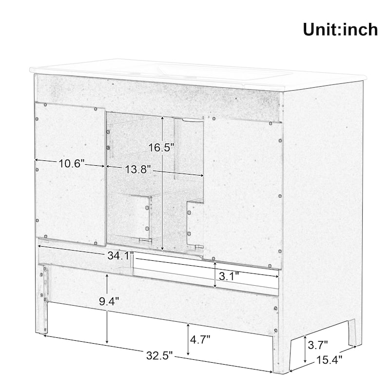 GDFStudio - Everett Langley 36-Inch Modern Freestanding Bathroom Vanity with Ceramic Sink - 36"