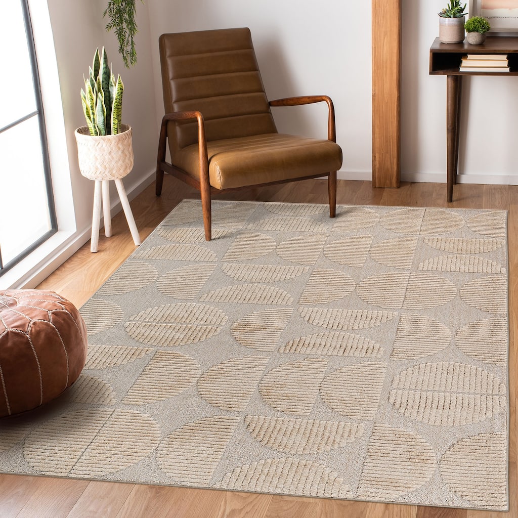 Roomfitters 6'7''x9' Machine Washable Boho Vintage Area Rug, Non-Slip Pet Friendly Indoor Living Room Decor Carpet - Beige