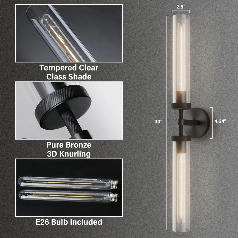KAYLA Modern Glass Wall Sconces, Indoor Wall Lighting Wall Light Fixtures, Vanity Light with Glass Shade(2-Sets)