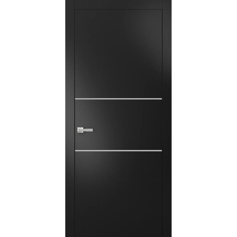 Solid French Door 18 x 80 Planum 0110 Matte Black with| Bathroom - Black - 30" x 80"