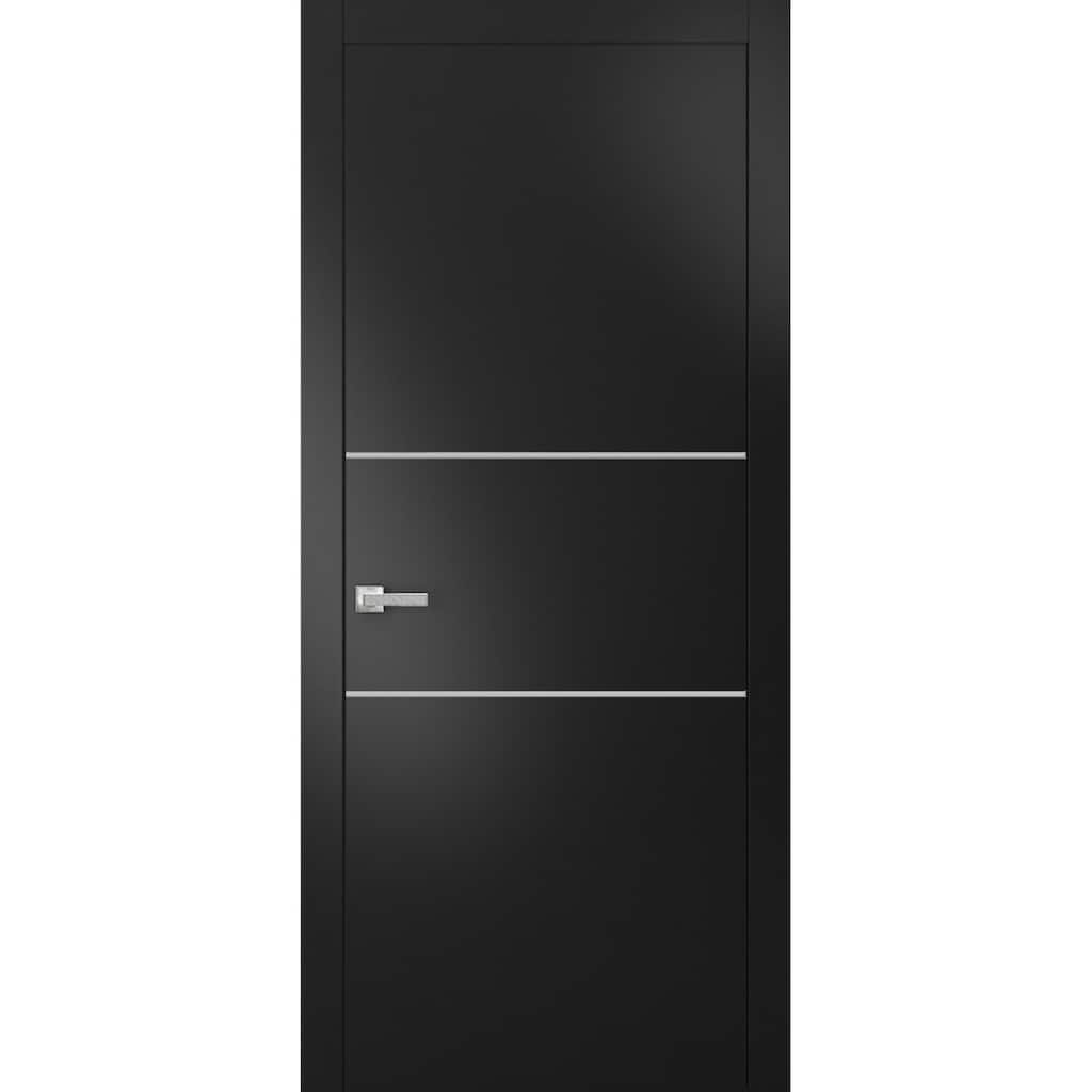 Solid French Door 18 x 80 Planum 0110 Matte Black with| Bathroom