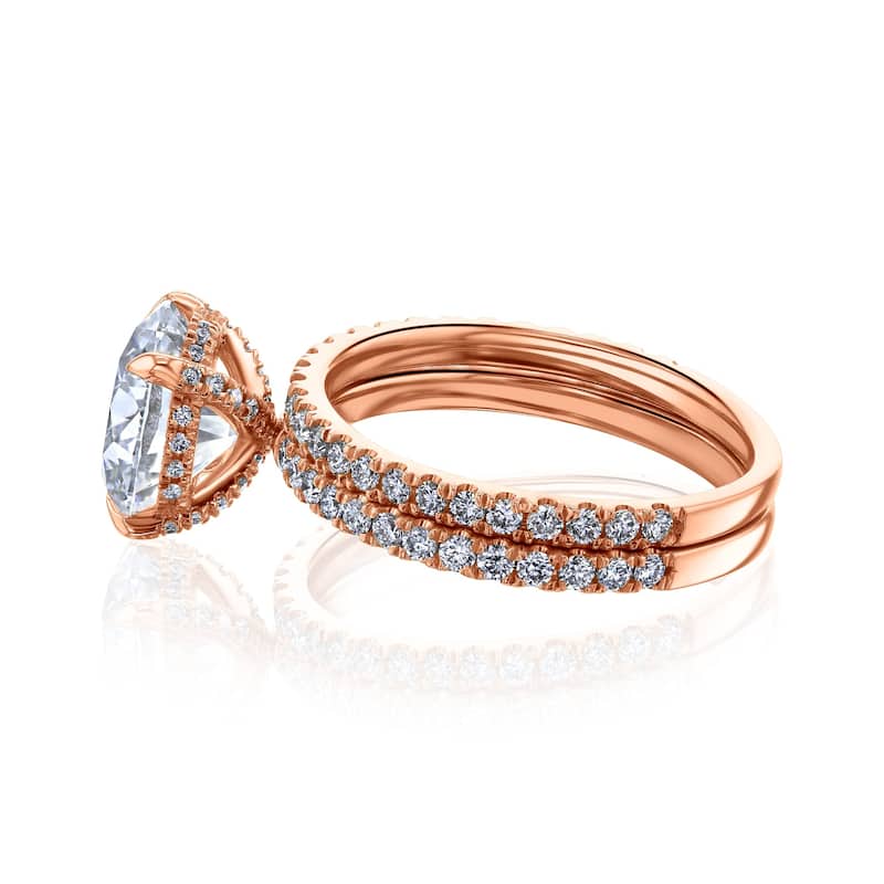 Kobelli 3.84 Carat Lab Grown Diamond Certified 14k Solid Gold Hidden Wrap Halo Near Eternity Ruri 2pc Bridal Set (EF/VS)
