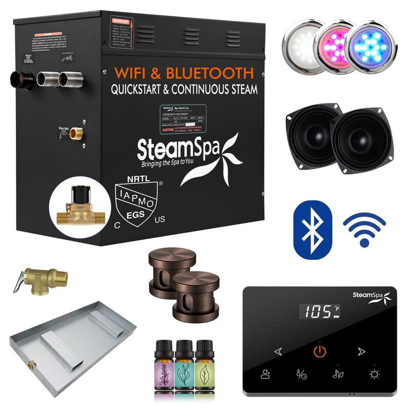 Black Series Steam Bath Generator with Fully Wireless Remote, BLUETOOTH, WIFI, and Auto Drain - 12 KW - Oil Rubbed Bronze