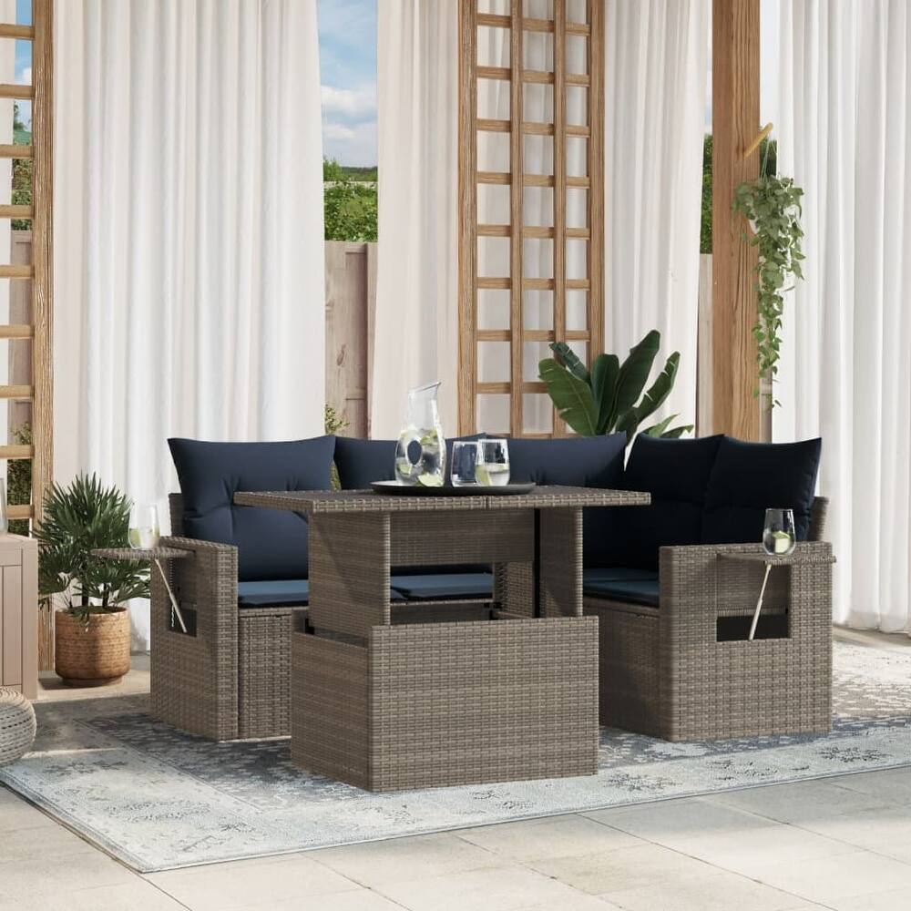 vidaXL Patio Sofa Set with Cushions Table and Couches 5 Piece Poly Rattan