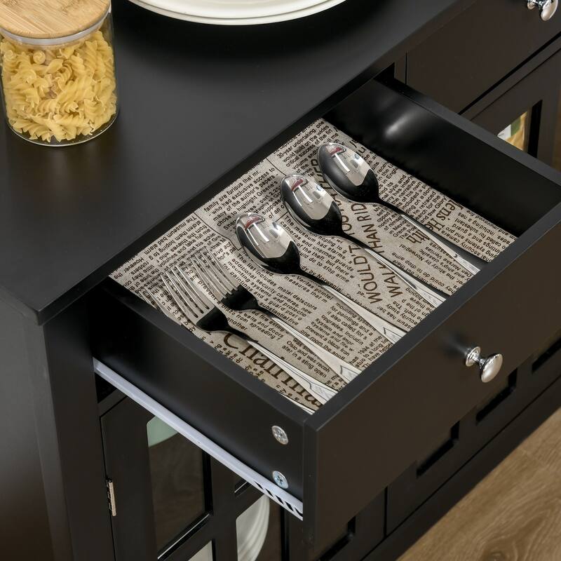 HOMCOM Sideboard Buffet Cabinet, Storage Serving Cabinet with Glass Doors, and Drawers for Kitchen - 31.5"x14"x30"