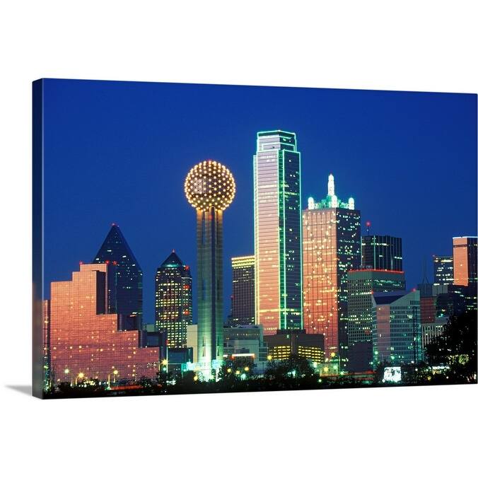 "Dallas, TX skyline at night with Reunion Tower" Canvas Wall Art