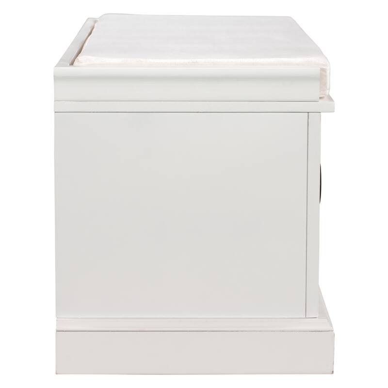 Storage Bench with 2 Drawers and 2 Cabinets, Shoe Bench with Removable Cushion for Living Room