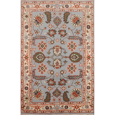 Light Blue Floral Oushak Oriental Accent Rug Handmade Wool Carpet - 4'1" x 6'0"