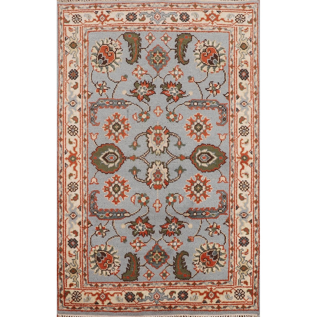 Light Blue Floral Oushak Oriental Accent Rug Handmade Wool Carpet - 4'1" x 6'0"