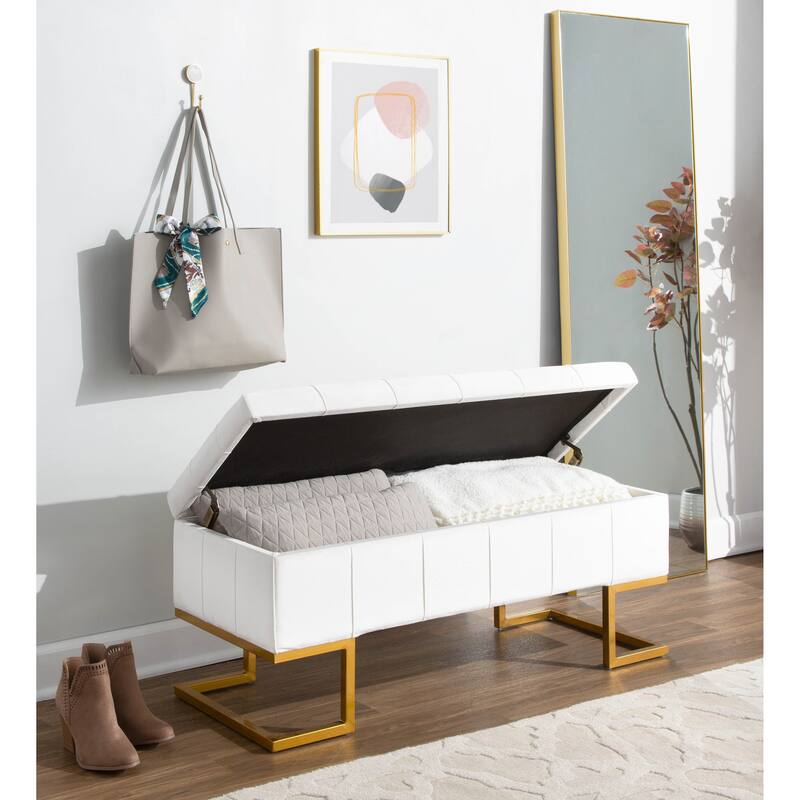 Silver Orchid Crossgar Velvet Storage Bench with Flip-Top Lid
