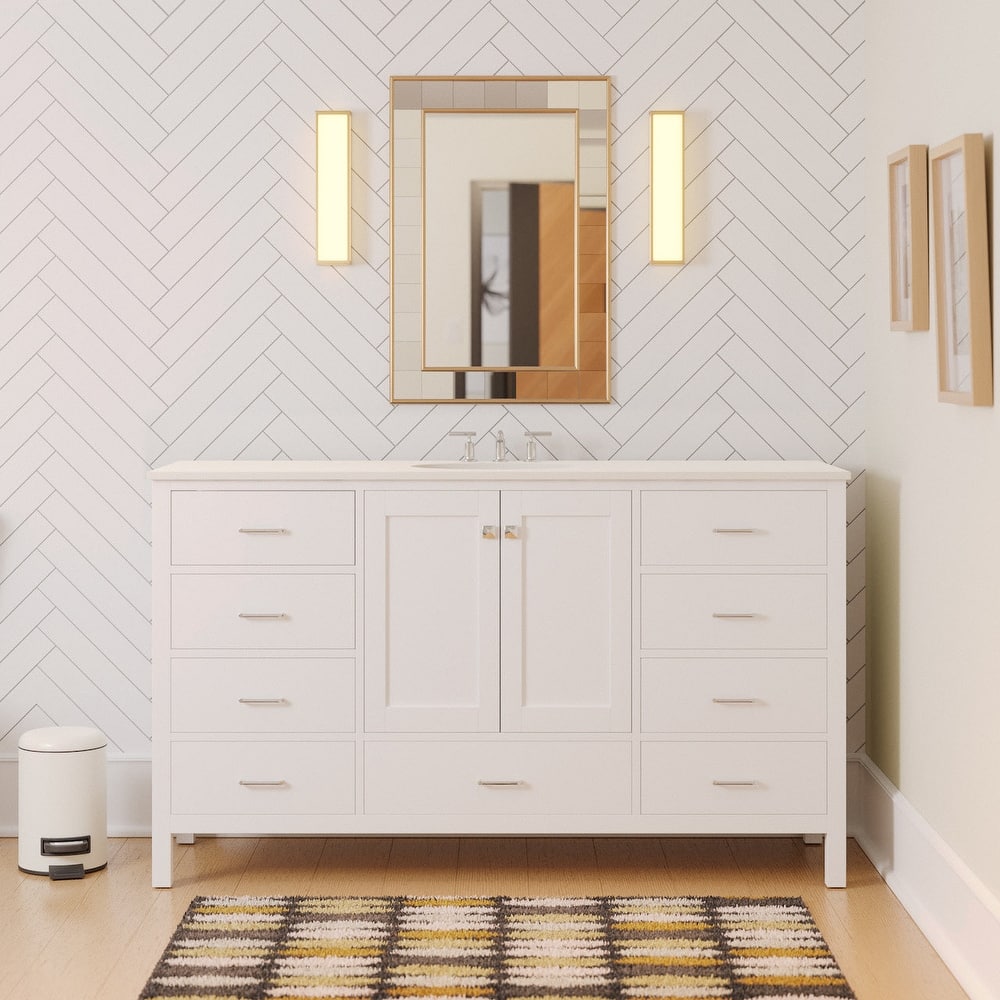 KitchenBathCollection Horizon 60" Single Bathroom Vanity with Engineered White Top