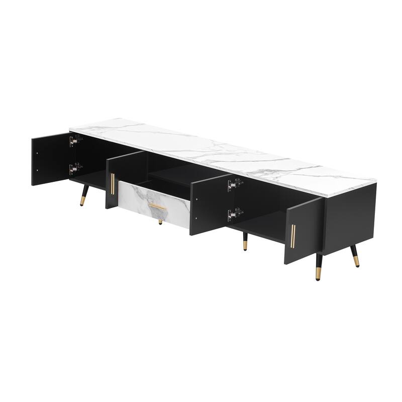 Stylish 71" TV Console for TVs up to 80", Multi-Purpose Entertainment Center with 2 Cabinets & Open Storage