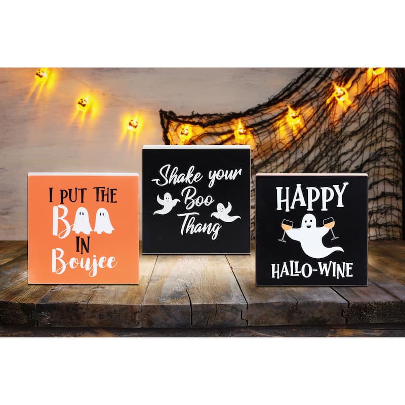 Ghost Halloween Shelf Sitter Blocks Set of 3
