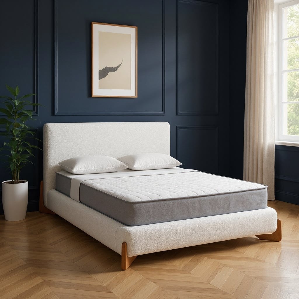 HomeRoots Ivory Solid Wood And Boucle King Bed Frame