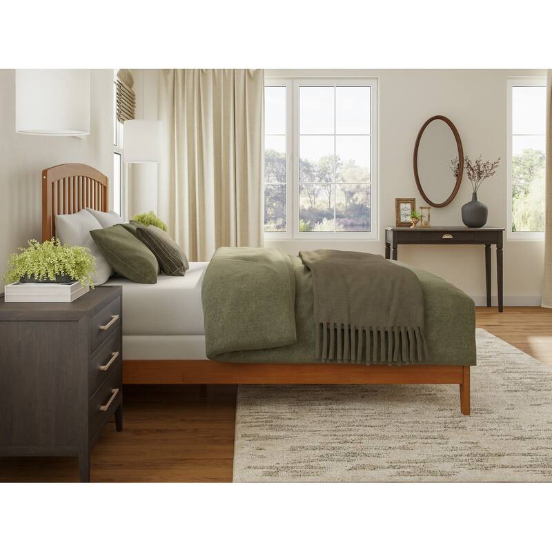 Bed with Charging Station - Modern Arch Headboard & USB Ports - Solid Wood Frame - Box Spring Required