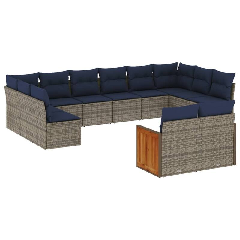 vidaXL 12/13 Piece Patio Sofa Set with Cushions Black/Gray Poly Rattan - 21.7 x 24.4 x 27.2