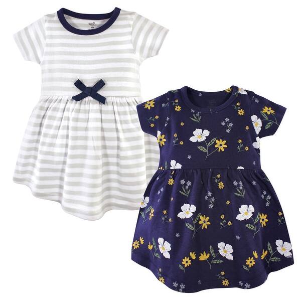 slide 1 of 1, Hudson Baby Infant and Baby Girl Cotton Short-Sleeve Dresses 2pk, Night Blooms 0-3 Months - Night Blooms