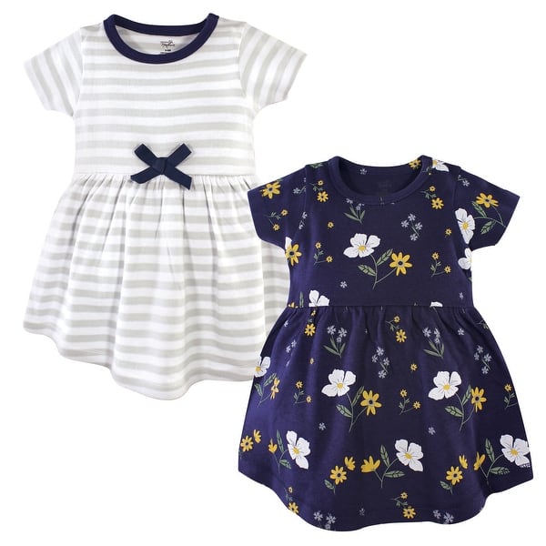 slide 1 of 1, Hudson Baby Toddler Girl Cotton Short-Sleeve Dresses 2pk, Night Blooms 2T - Night Blooms