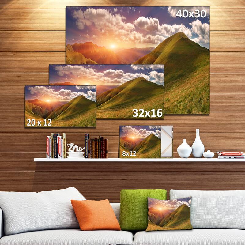 Sunrise Over Green Mountains - Landscape Photo Canvas Art Print