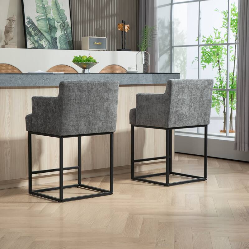 House Hold Counter Height Bar Stools Set of 2,Modern Square PU Bar Stool