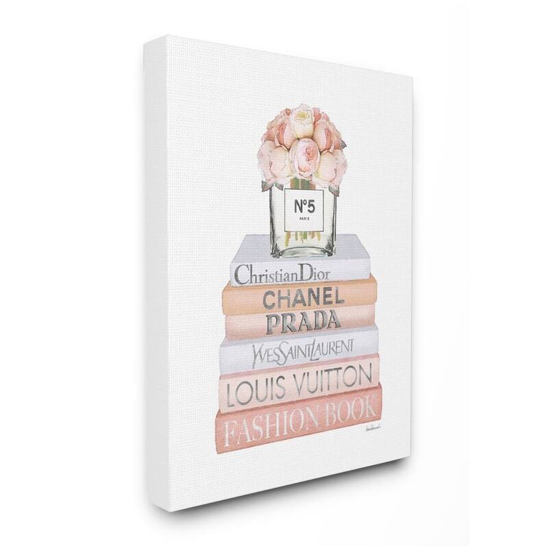Stupell Delicate Pink Roses and Iconic Fashion Style Bookstack Canvas Wall Art - 30 x 40