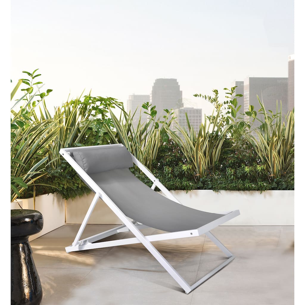 Wave Grey and White Outdoor Patio Deck Adjustable Lounge Chair