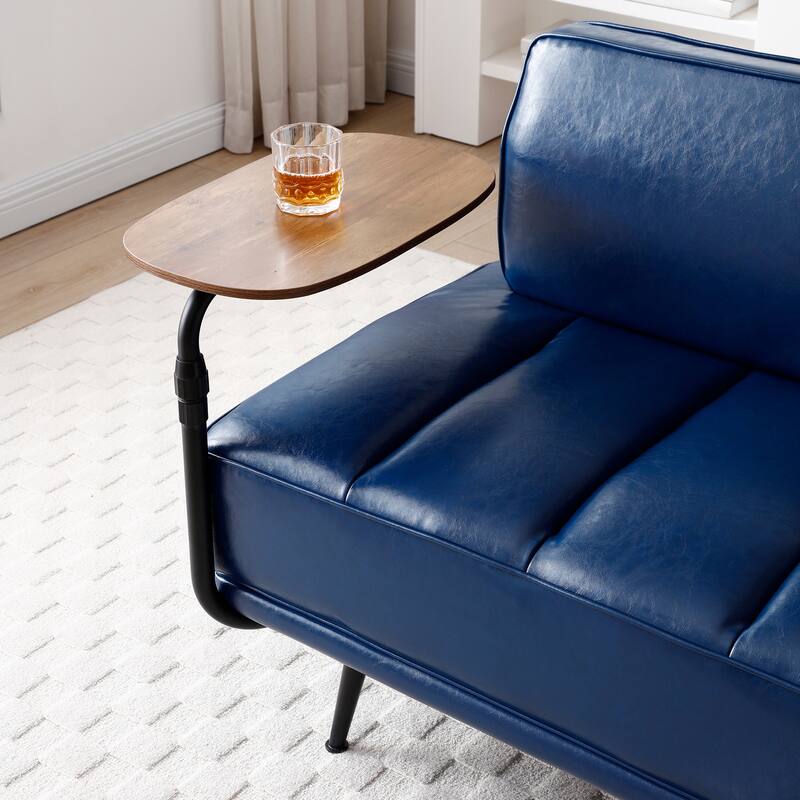 55"Inch Width Modern End of Bed Bench,Black Faux Leather Upholstered With side table - Blue