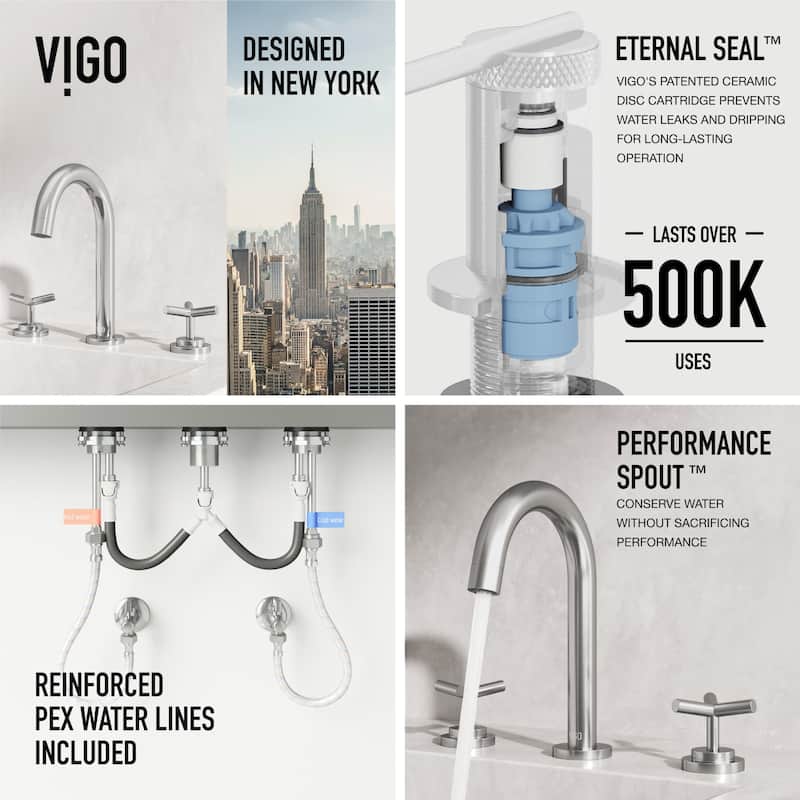 Vigo VG01308 Jewel 1.2 GPM 9" H Double Handle Widespread Bathroom