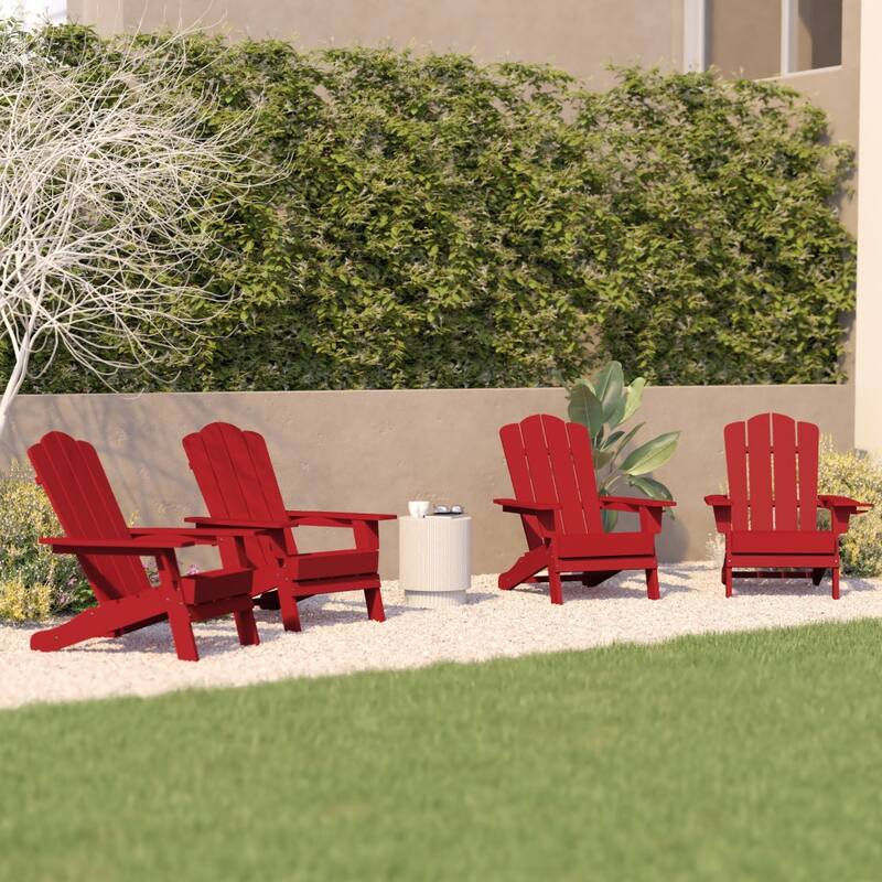 Set of 4 Commercial All-Weather Adirondack Chairs with Cupholders - Red