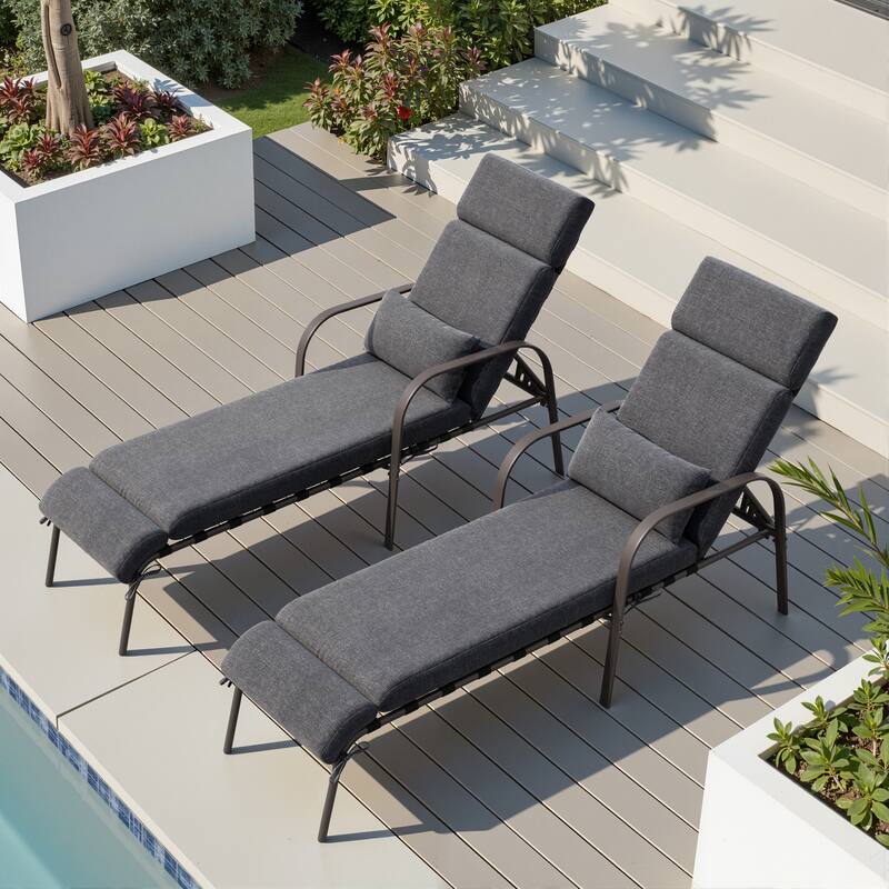 Outdoor Premium All-weather Recliner Adjustable Chaise Lounge Chair with Cushion & Pillow