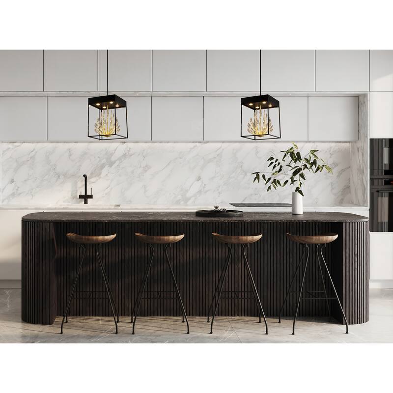 4-Light Matte Black Pendant With Gold Branches And Clear Crystals