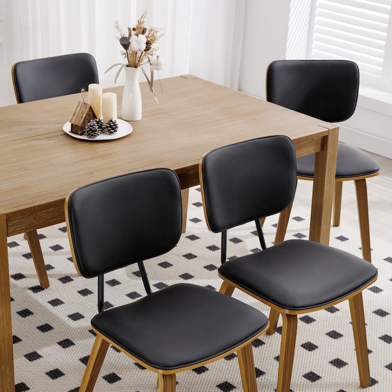 Faux Leather Upholstered Dining Chairs Set of 2/4 with Wood Legs - 32.3"H x 18.5"W x 21.8"D