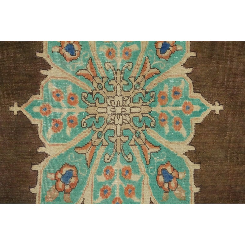 Hand Knotted Oriental 100% Wool Carpet Traditional Medallion Brown Tabriz Area Rug - 6' 2'' X 3' 4''