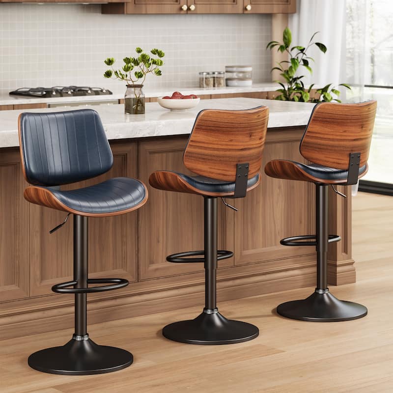 Swivel Adjustable Height Counter Stools, Bar Stools with Backs - 20" W X 18"D X 24-33" H