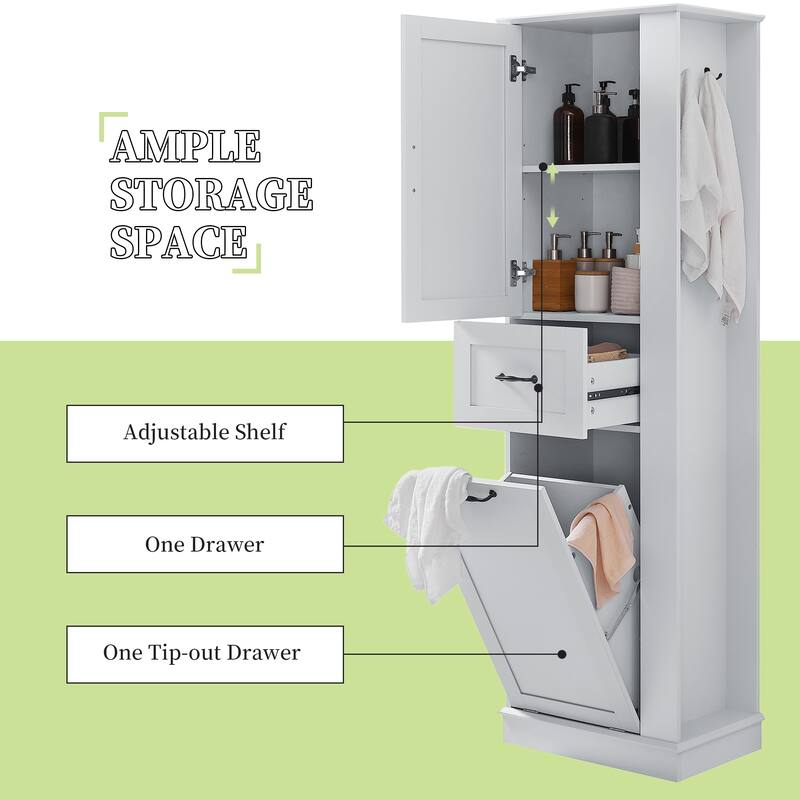 Modern Tall Storage Cabinet with Tilt-Out Compartment, Adjustable Shelves, Soft-Close Hinges, and Aluminum Alloy Handles