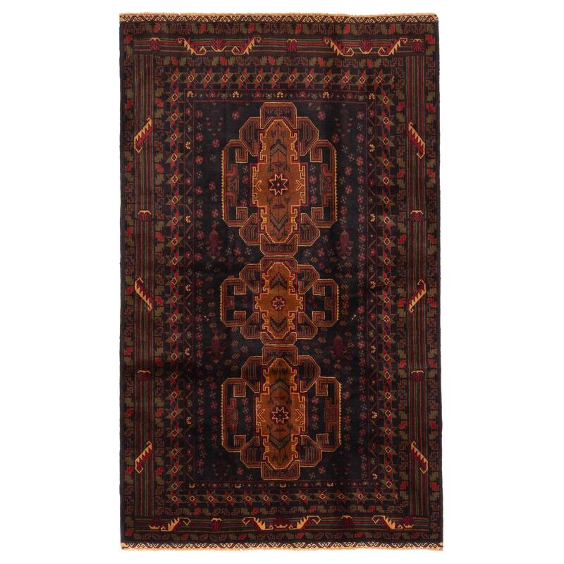 ECARPETGALLERY Hand-knotted Teimani Black, Brown Wool Rug - 3'10 x 6'6