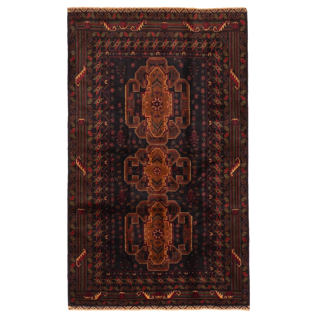 ECARPETGALLERY Hand-knotted Teimani Black, Brown Wool Rug - 3'10 x 6'6