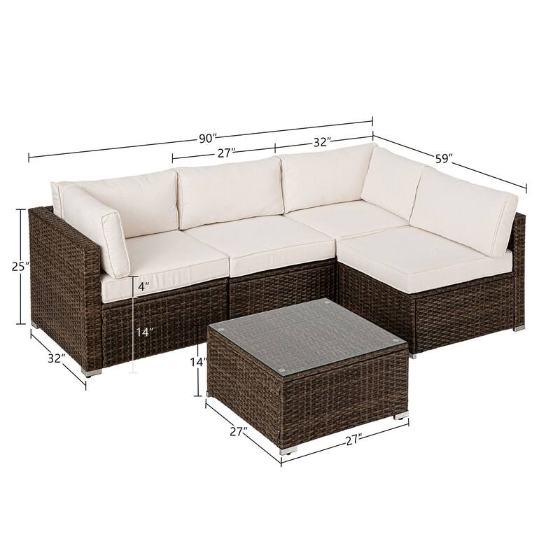 Cosiest 5-piece Outdoor Patio Wicker Furniture Set with Coffee Table
