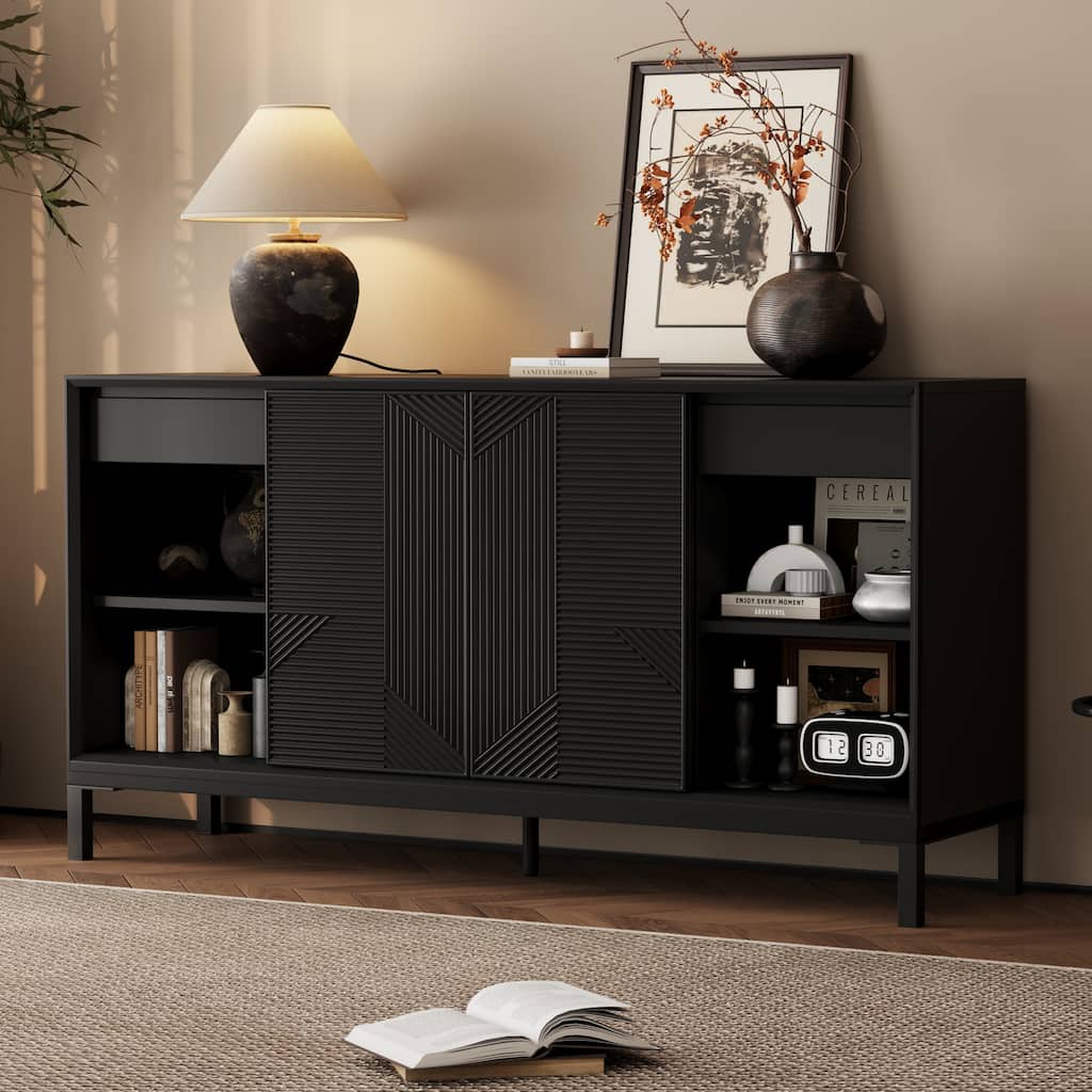 Christopher Knight Home - Mason Modern Geometric Accent Cabinet with Sliding Doors and Ample Storage