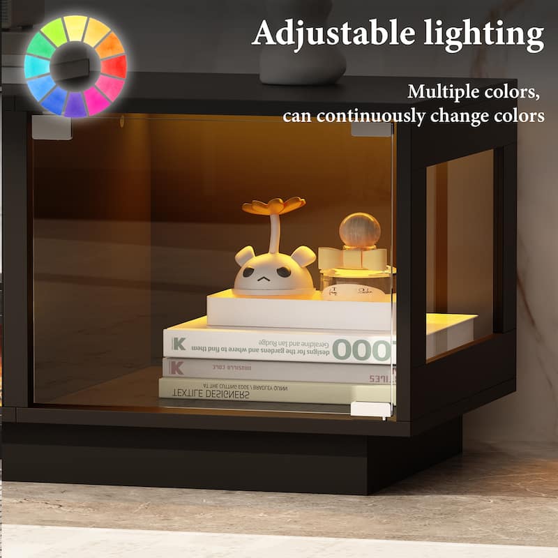 Modern Black Fireplace TV Stand Combo,Remote Fireplace Heater,2 Drawers,Light Strip & USB