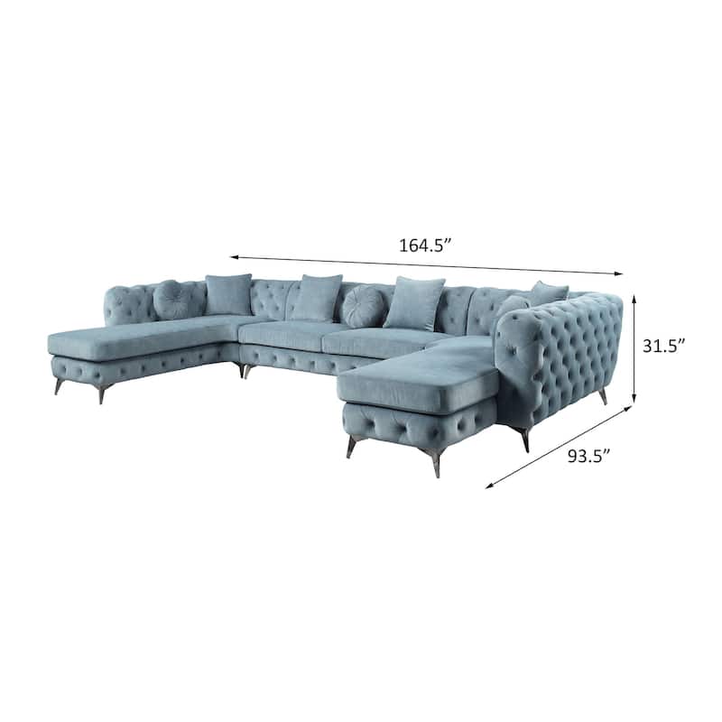 Sabolle Deep Green Sectional Sofa with Accent Pillows